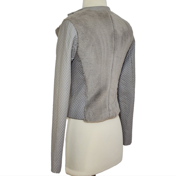 Armani Exchange Faux Fur & Leather Moto Jacket in Taupe Gray Womens Size XS - Picture 9 of 12